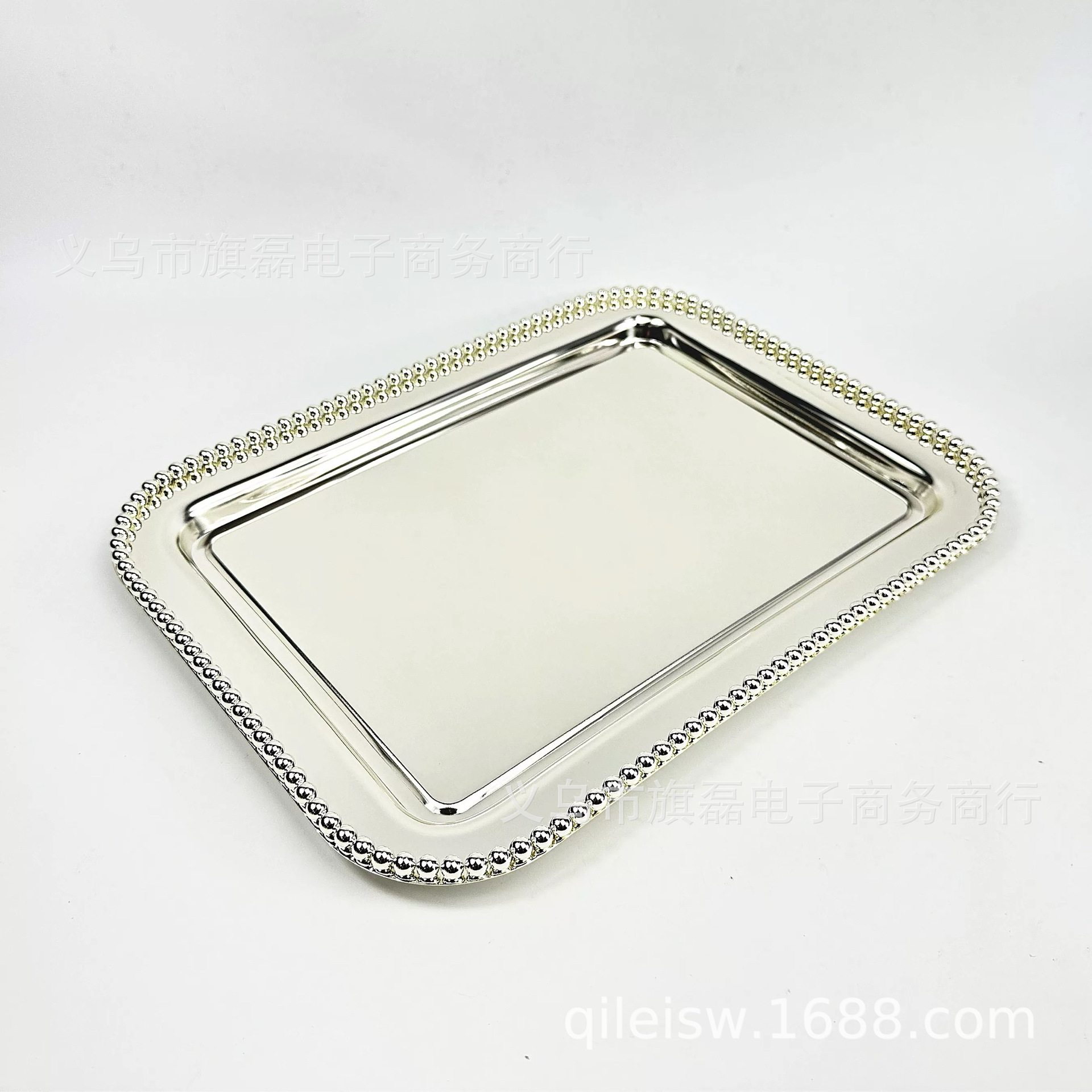 New European-Style Tray Ornaments Metal Silver-Plated Bead Dot Square Fruit Baking Cake Tray Restaurant Ktv Supplies