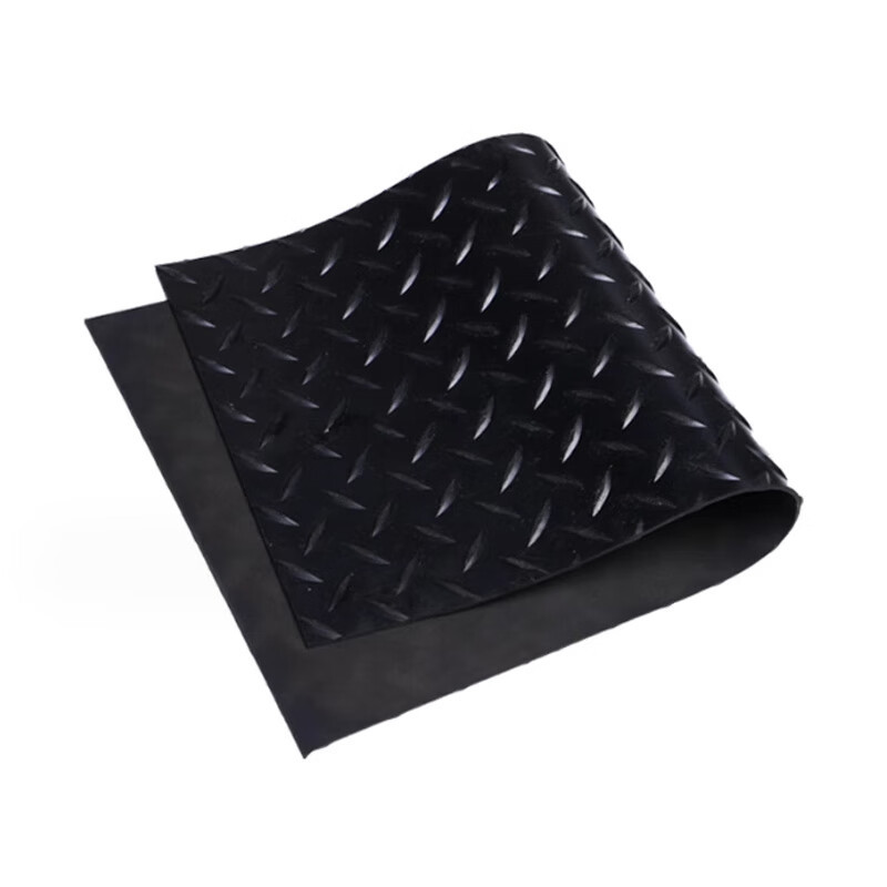 Black Steel Plate Pattern Five-Bar Floor Rubber Shock-Absorbing Mat Viaduct Anti-Slip Rubber Sheet Rubber Mat Willow Leaf Anti-Slip Rubber Sheet