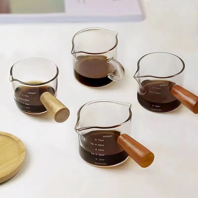 Wooden handle milk jar small milk cup milk jug espresso scale measuring cup coffee plus milk cup mini seasoning juice measuring cup