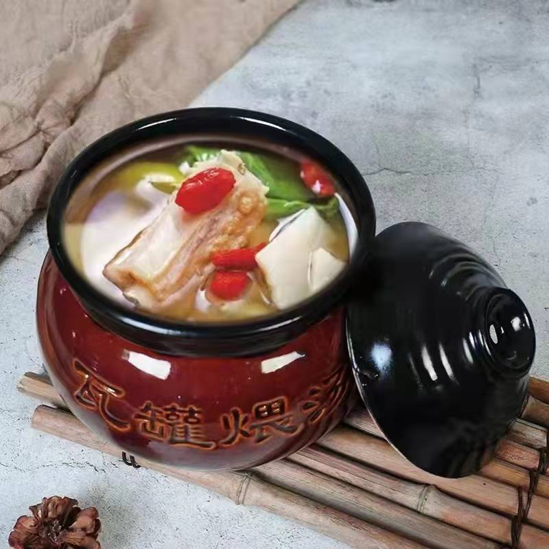 Commercial Earthenware Sanitary Soup Jar Ceramic Stew Pot Take-Out Earthen Pot with Lid Soup Stove