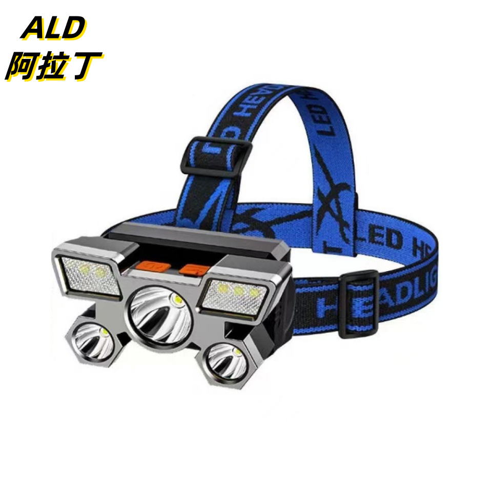 Кросс-бордерный светодиодный мощный фонарь с USB зарядкой, пятиглавый авиационный свет, налобный фонарь для рыбалки с высоким световым потоком