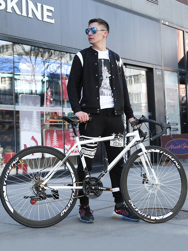 Road Bike Racing Gear Shift Solid Tire Freestyle Popular Fixed Gear Ultra-Light Disc Brake Adult Men's and Women's Bicycle 24-Speed