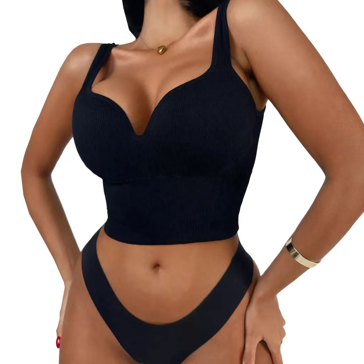 One-piece Cup wireless sports underwear adjustment yoga sleep fitness push up sexy long vest bra for women