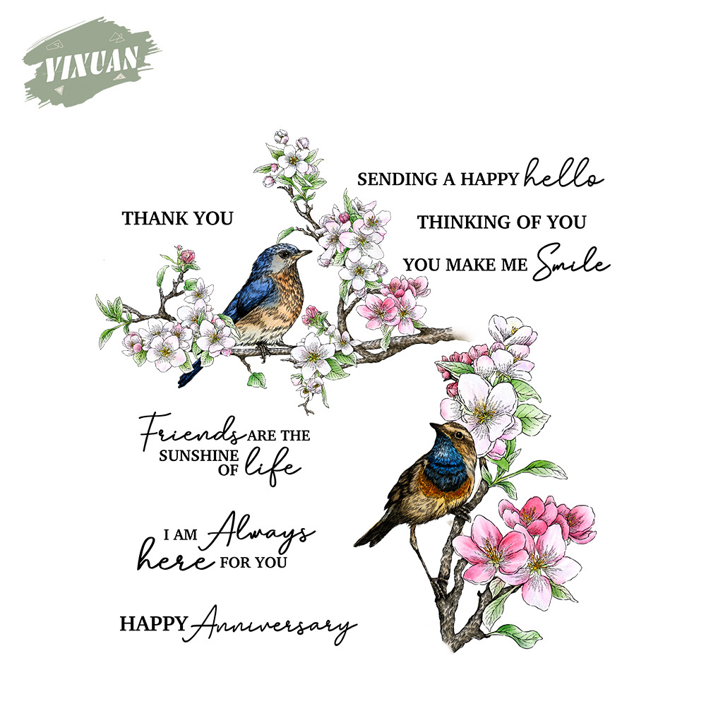 Cherry blossom and sparrow metal carbon steel knife mold with silicone stamp cutting die embossing etching cutting knife mold