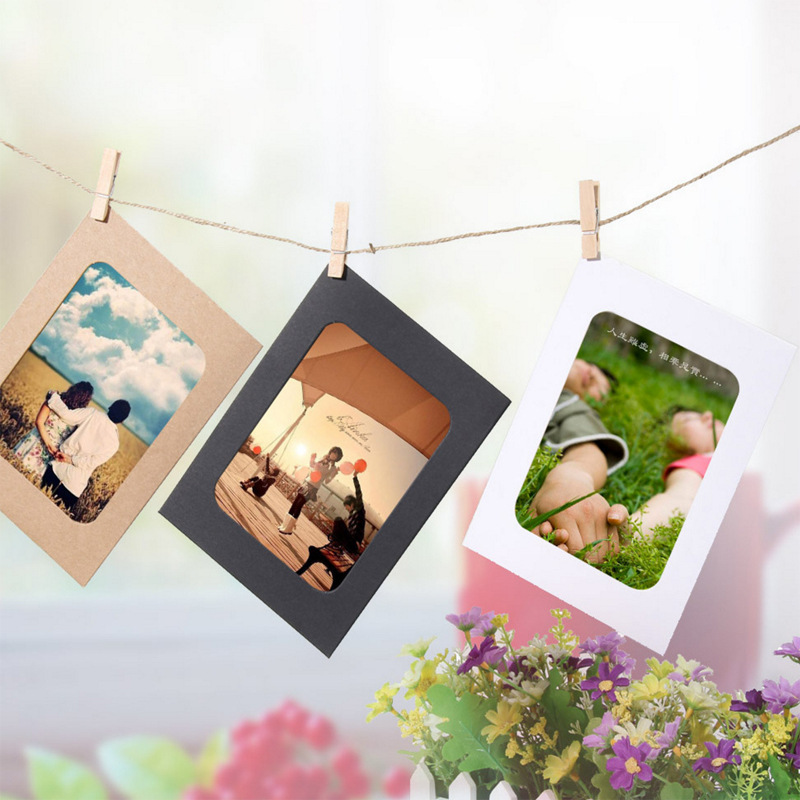3 inch 5 inch 6 inch DIY photo wall wall hanging paper photo frame black and white cowhide 10 sheets with hemp rope clip