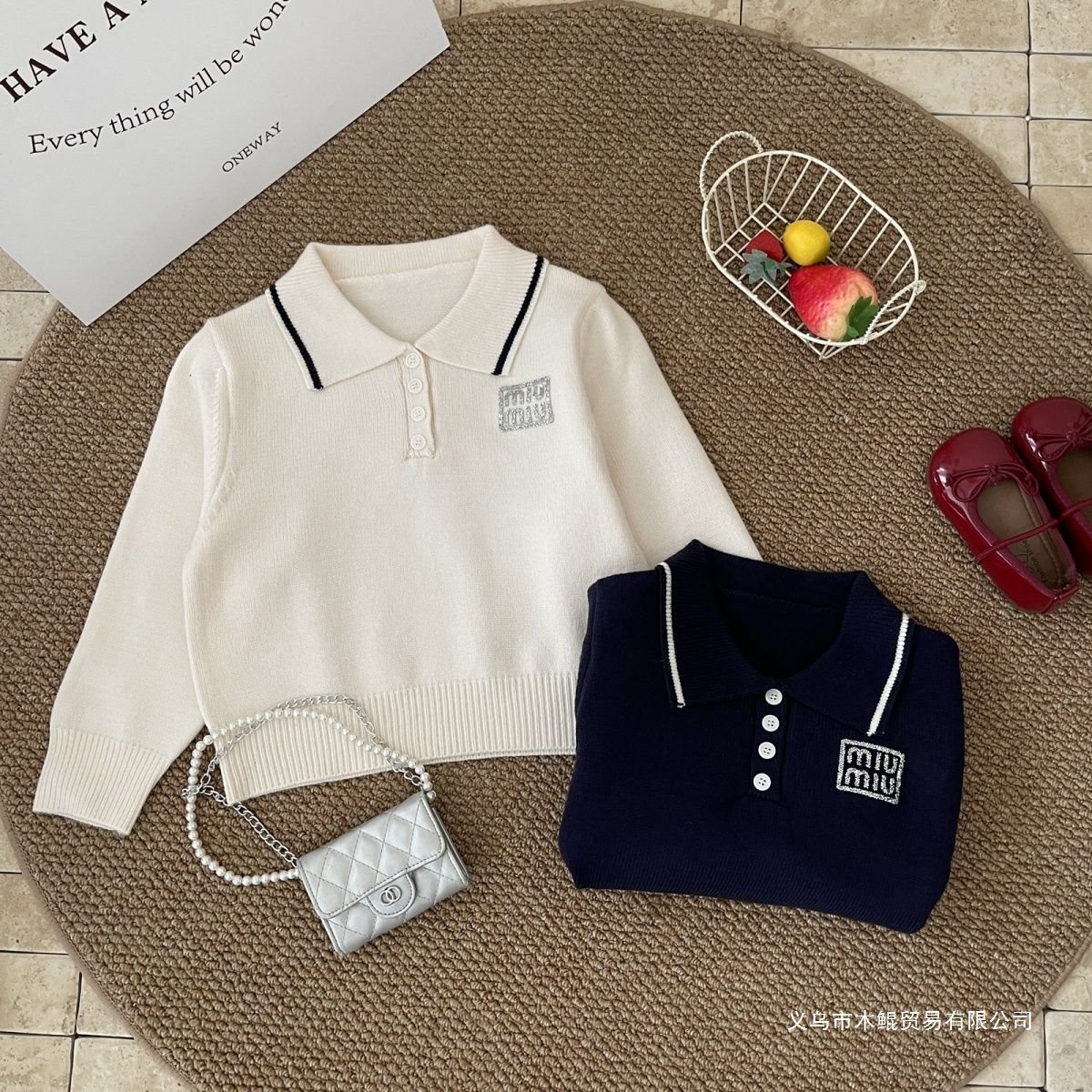 Boys' Sweater 2025 Autumn/Winter New Turn-Down Collar Knitwear Off-White Navy Blue In-Stock Casual Rabbit Fur