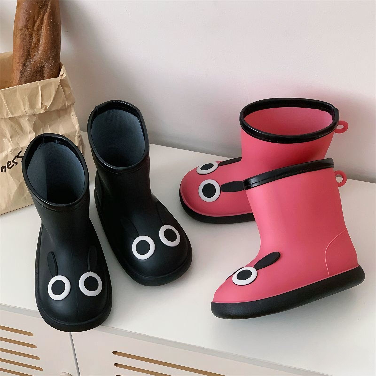 New Four-Season Children's Rain Boots for Outdoor Wear, Students' Warm and Cold-Proof Wind-Proof Water-Resistant Non-Slip Rain Boots for Men and Women, Middle-Aged Children