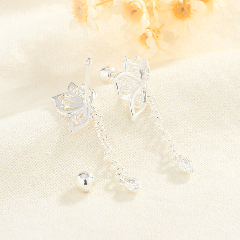 New Hollow Butterfly Tassel Earrings Women's Explosive High-end Niche Design Light Luxury Earrings Face Skinny Ear Jewelry