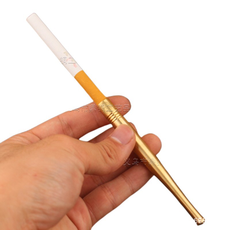 Brass Pipe Short Cigarette Flap Portable Old-fashioned Copper Cigarette Rod with Filter Core Dry Cigarette Dual-purpose Multifunctional Brass Pipe