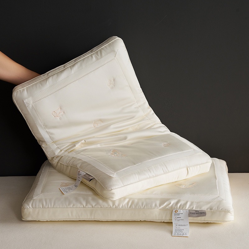 Silk Pillow for Adults, Ultra-Soft Thin Pillow, Cervical Spine Pillow Core to Help Sleep, Home Non-Collapse Low Pillow, Pair