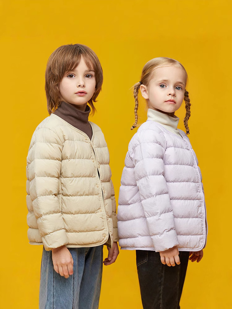 Children's down Jacket Lining Round Neck Long Sleeve Winter New 90 White Duck down K-Style Warm and Light Style for Boys and Girls