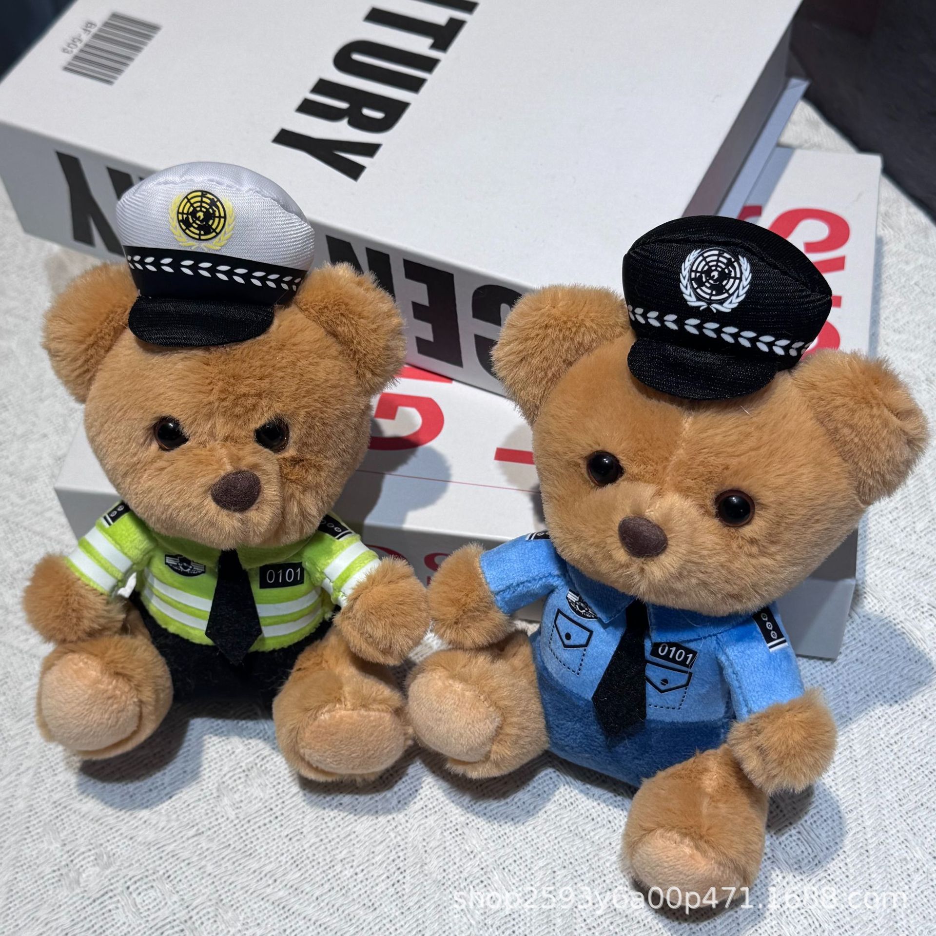 Internet Popular Cute Cute Traffic Police Bear Pendant Plush Toy Doll Fire Police Bag Pendant Keychain Doll