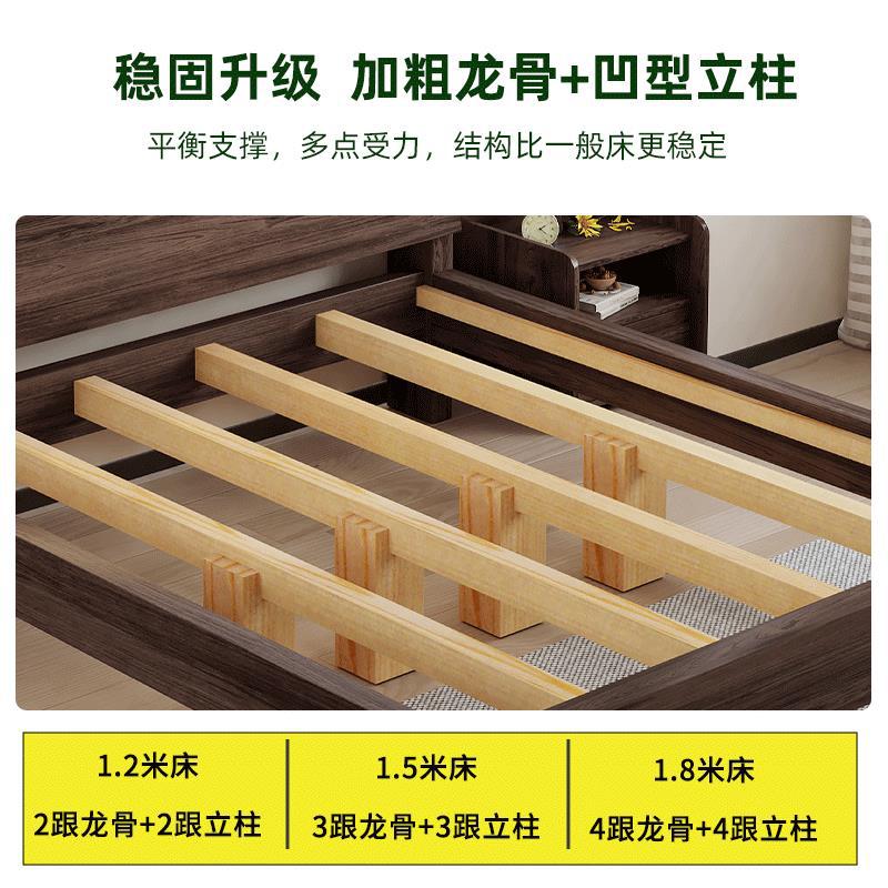 Solid Wood Bed Deep Walnut Style 1.5m Home Double Bed 1.8 Master Bedroom Economical Single Bed Frame for Rental Housing