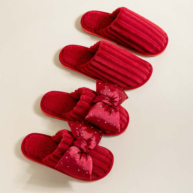 Wedding Slippers Wedding Red Pair of New Wedding High-grade Festive Accompanying Couple's Autumn and Winter Wedding of Bride and Groom