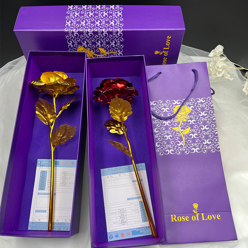 Factory Wholesale Gold Foil Rose Gift Box Mother's Day 520 Birthday Accompanying Gift Valentine's Day Simulation Flowers for Girlfriend