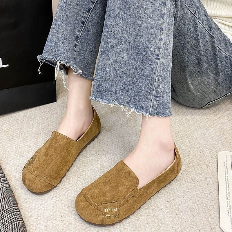 Flat Bean Shoes 2025 New Frosted Non-Slip Casual Non-Slip Soft Sole Shoes Women's Slip-on Work Shoes for Mom