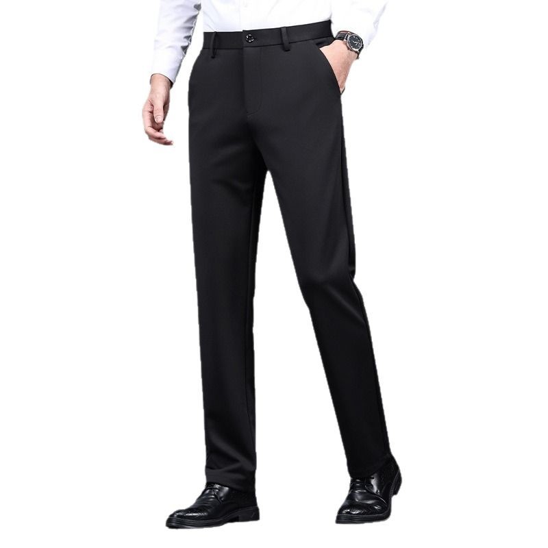 Autumn and Winter Thick Business Casual Pants for Middle-Aged Men, Drapey Dress Pants, Versatile Men's Dress Pants, Straight-Leg Fleece-Lined Suit Pants