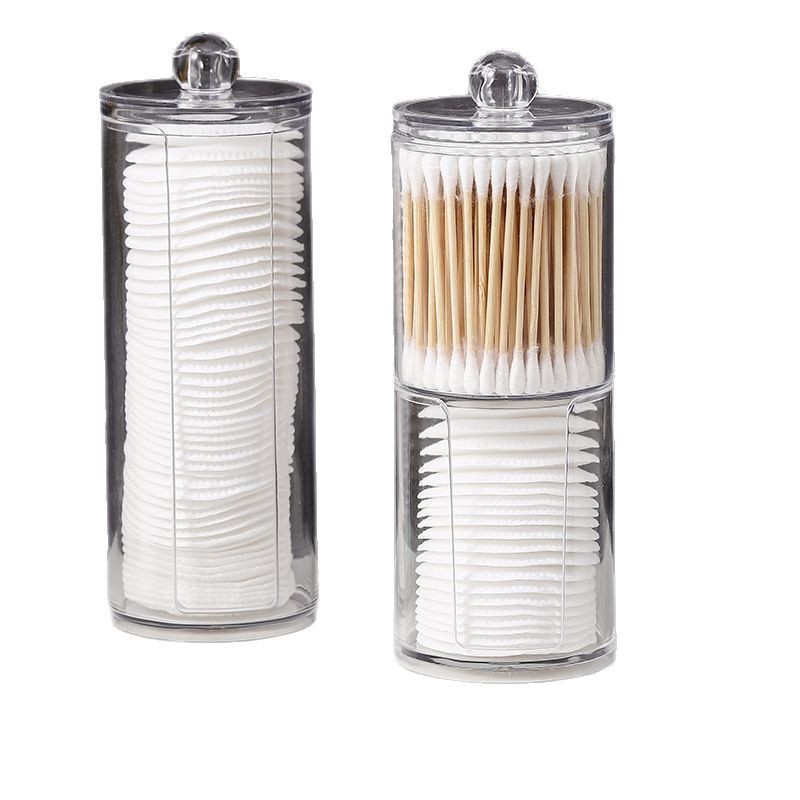 Double-Layer Round Transparent Cotton Swab Storage Box Home Desktop Makeup Cotton Toothpick Box Large Capacity Creative Simple Ins