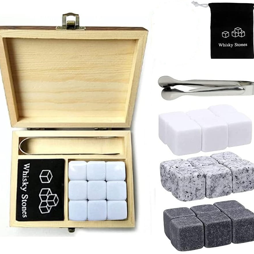 Wooden Box ~ Whiskey Stone Whiskey Ice Wine Stone Three-Color Stone Christmas Box Ice Wine Stone