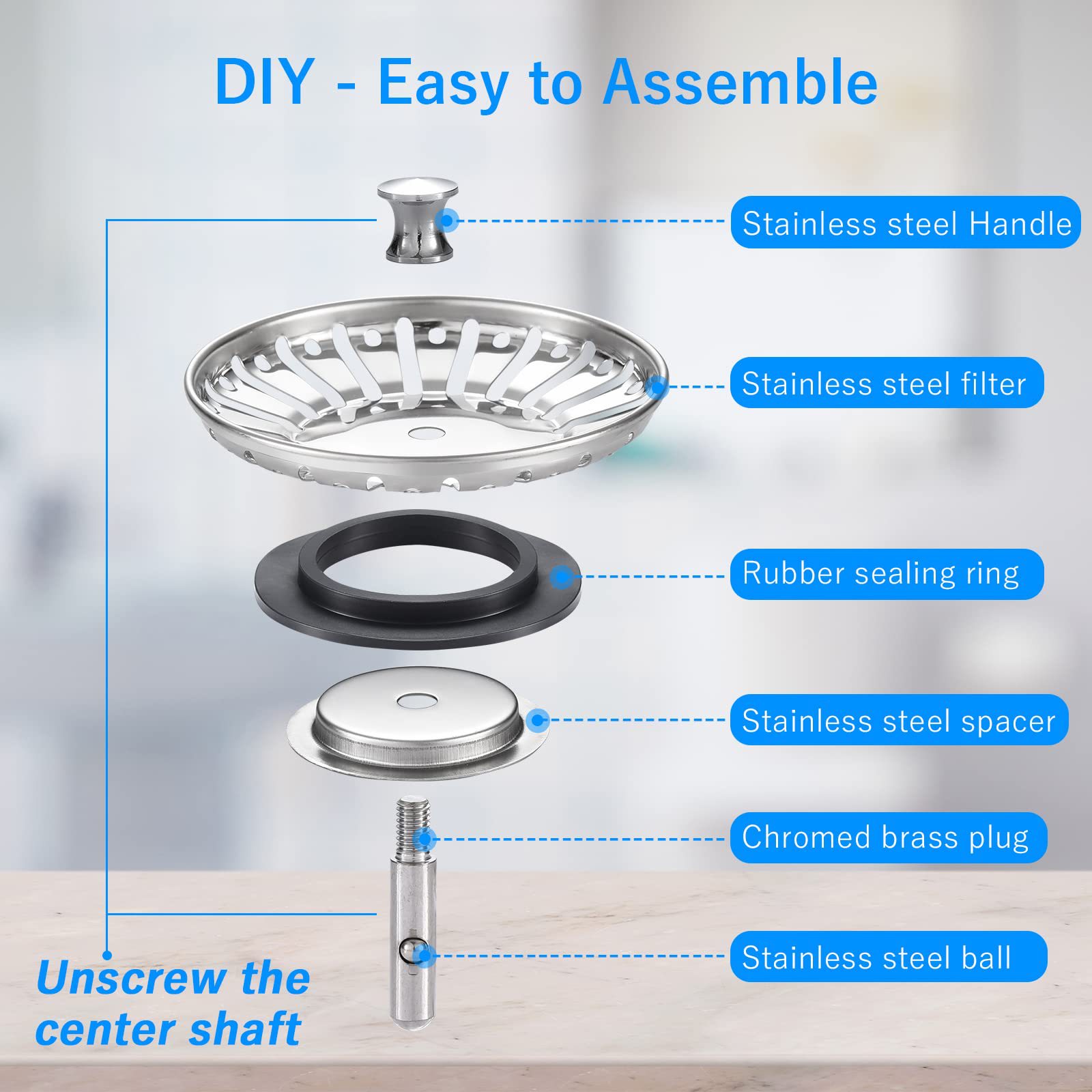 Household Kitchen Sink Drain 304 Stainless Steel Sink Stopper Sink Strainer Drain Plug