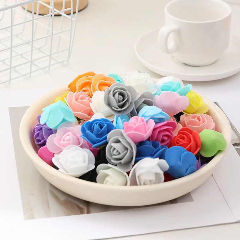 Pe Rose Head Artificial Foam Flower 3.5cm Wedding Gift Box Garland Decoration Chinese Valentine's Day Bear Fake Flower
