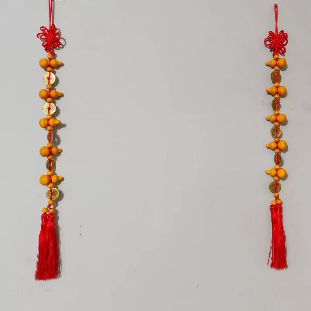 The Supreme Eight Emperors Eight Plates Copper Coin Wooden Gourd Pendant Door-To-Door Chinese Knot Living Room Hanging Decoration for Home Use