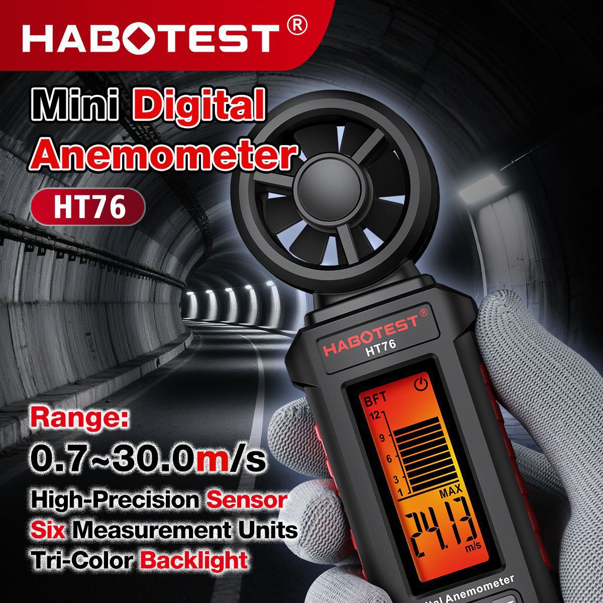 Habotest Factory Store Ht76 Mini Anemometer Handheld Portable Wind Speed Meter Wind Volume Instrument
