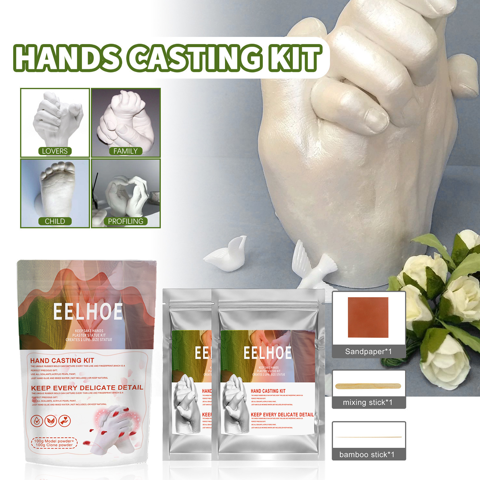 EELHOE Couple Hand Model Cloning Powder Infant Making Material Valentine's Day Gift Three-dimensional Hand and Foot Model