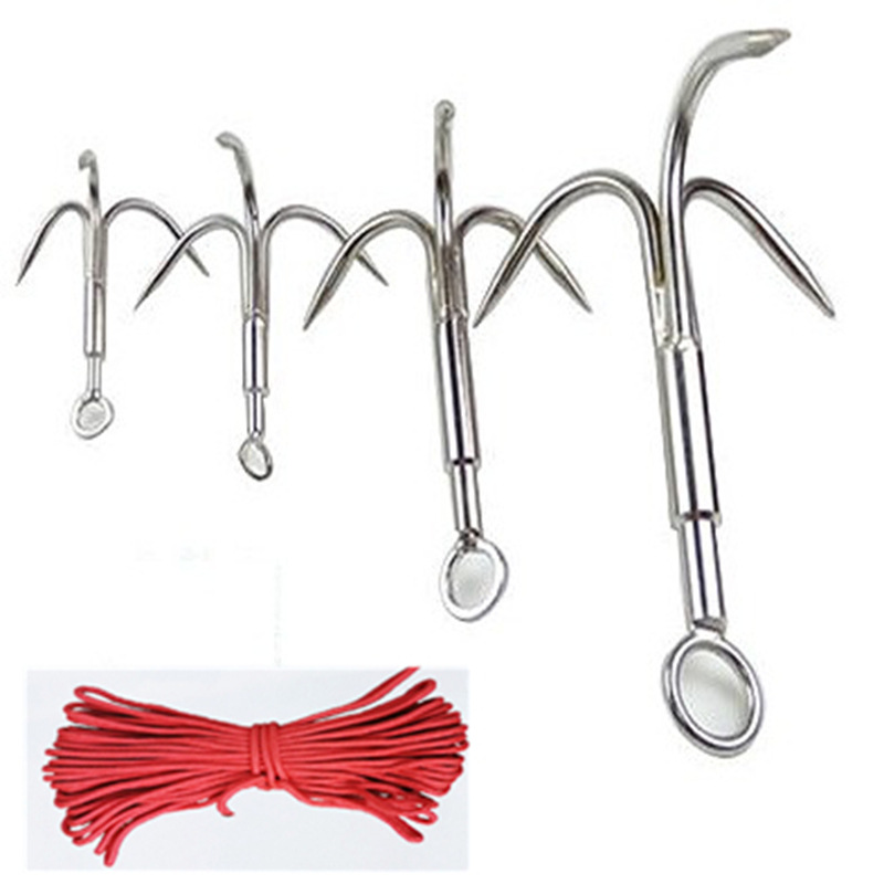 Stainless Steel Flying Tiger Claw Water Grass Anchor Knife Three Claw Four Claw Anchor Hook Fishing Hook Ice Claw Water Grass Knife Trigeminal Hook Water Grass Knife