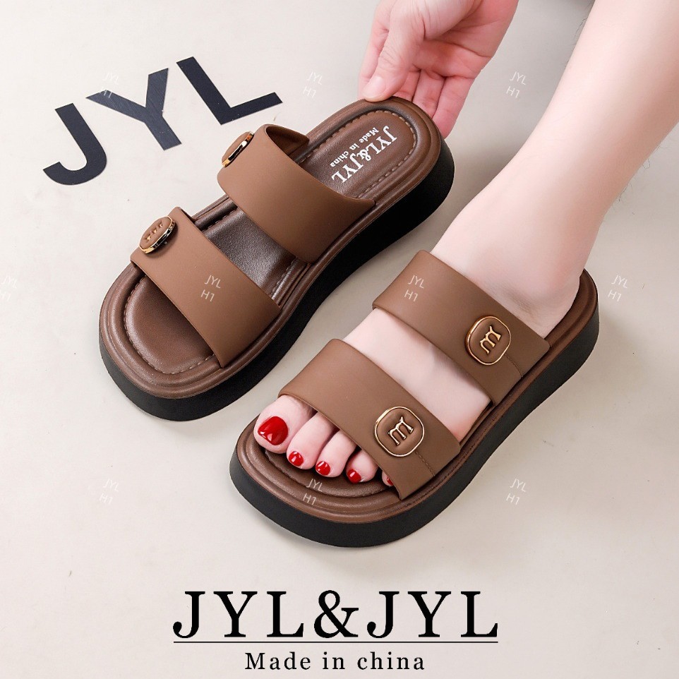 Arc De Triomphe 25 Spring and Summer New British Style Slippers for Women Thick-Soled British Leather Buckle Roman Sandals for Women