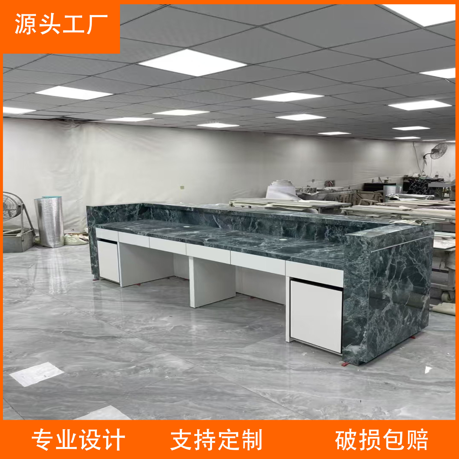 Прилавок из каменной плиты для ресепции, гостиничный сервисный стол, кассовый прилавок из нержавеющей стали, каменная плита, мраморный барный стол