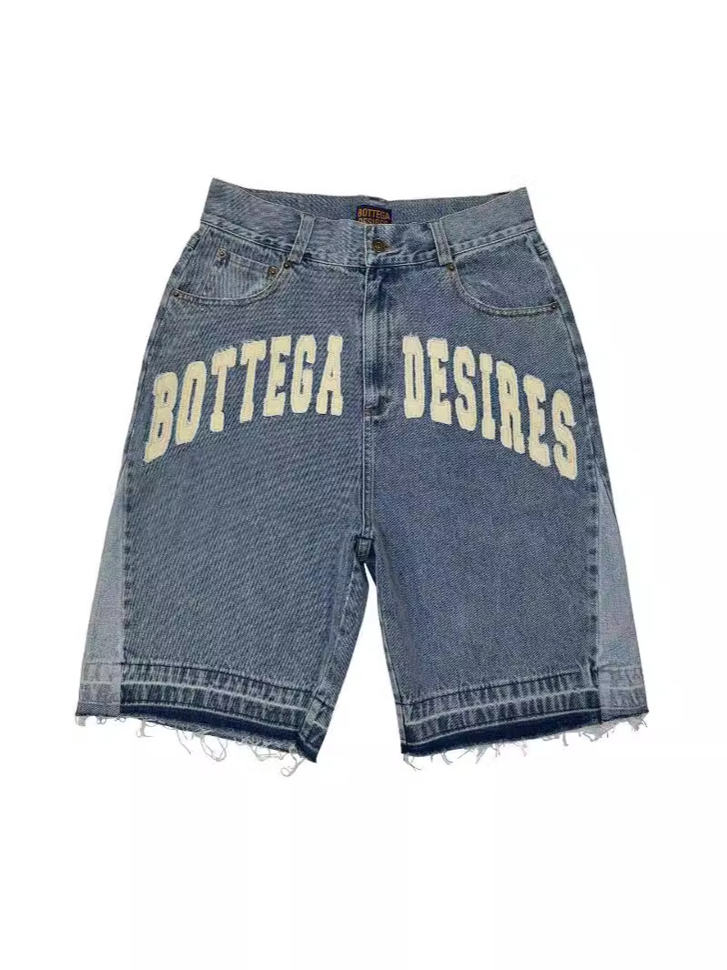 2024 New Trendy Fashion Men's Street Loose Five-point Pants Fashionable Brand Retro Letter Denim Shorts