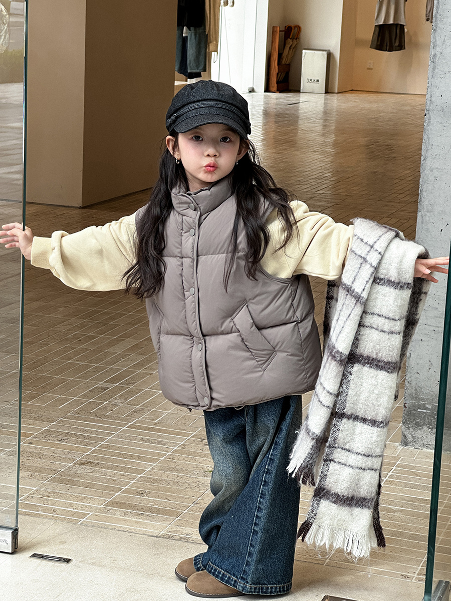 New National Standard White Duck down with Traceability~ Children's Winter Casual Versatile Warm down Vest Loose Stand-Up Collar Waistcoat