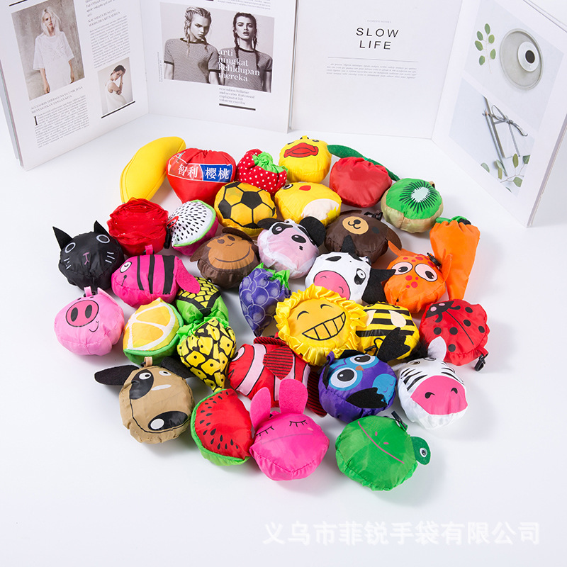 Portable Folding Bag Storage Bag Cartoon Animal Wholesale Printable LOGO Strawberry Bag Large Capacity Tote Bag