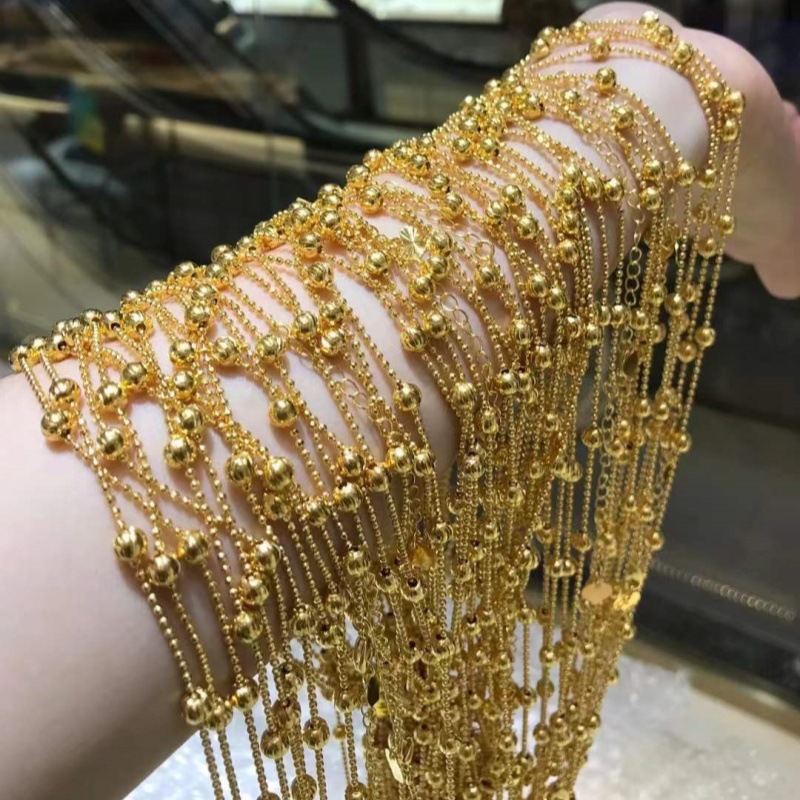 水贝18k金项链au750实心不脱模万能DIY可调节超闪轻奢百搭锁骨链