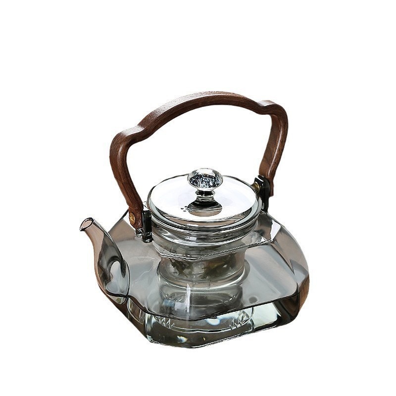 Bafang Wooden Handle Glass Teapot, High Temperature Resistant Borosilicate Glass Tea Making Utensils, Household Single Pot