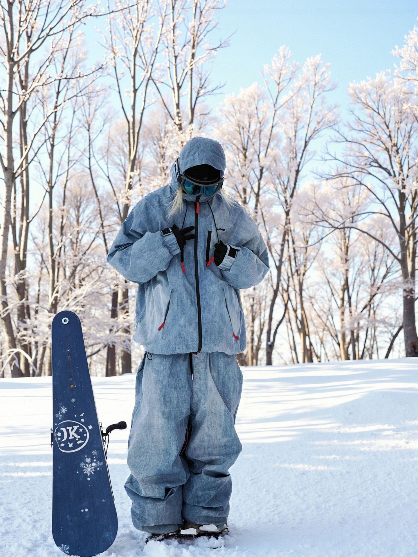 Fuyan Blue Denim Ski Suit for Women 2025 Autumn and Winter New Windproof and Waterproof Single and Double Board Couple Snow Suit for Men