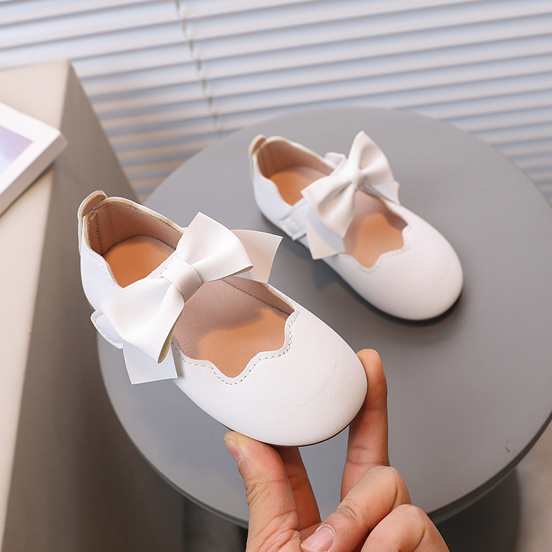 Children's Square Mouth Small Leather Shoes Girls' Fashion Bow Flat Shoes Little Girls Solid Color Princess Shoes Soft Bottom Dance Shoes