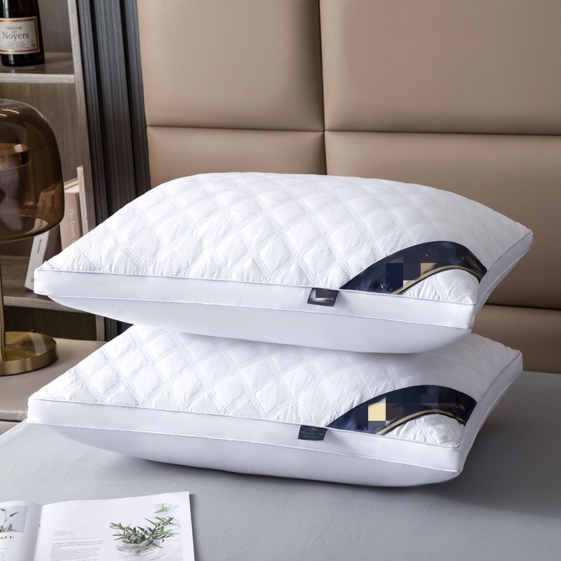 Three-Line Grids Three-Dimensional Pillow Core Star Hotel Pillow Home Cervical Spine High Elastic Feather Velvet Pillow Student B&B Pillow