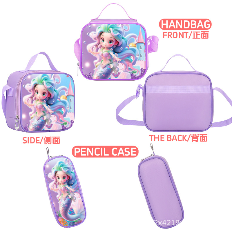Factory in stock primary school students universal wheel pull rod school bag lunch bag pen bag three piece children cute cartoon bag