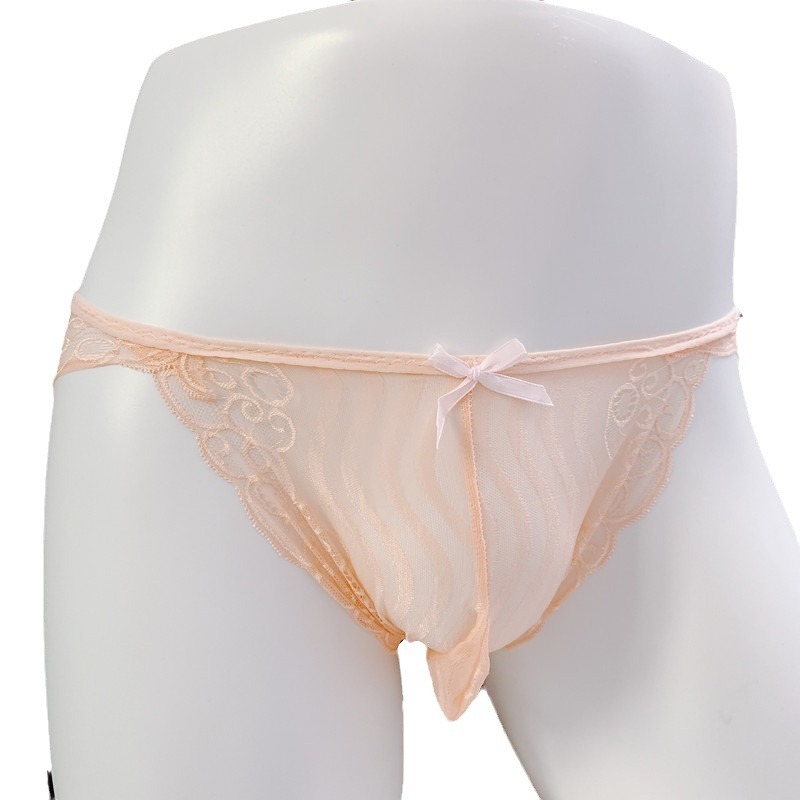 New Sexy sexy temptation seamless briefs transparent U convex personality lace super spicy men's large size underwear