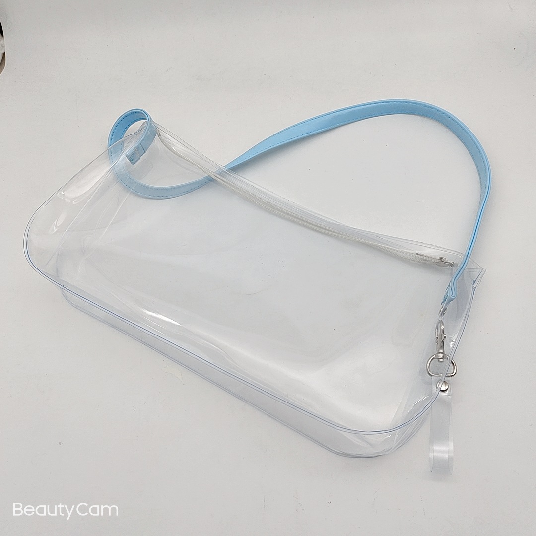 PVC colored transparent fashion shoulder bag makeup key storage bag dustproof handbag can be customized hot stamping logo