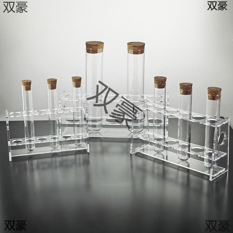 Package 6Pcs 20/25/30*150 Glass Test Tube with Wooden Stopper + Single Row 6 Holes Glass Test Tube Rack