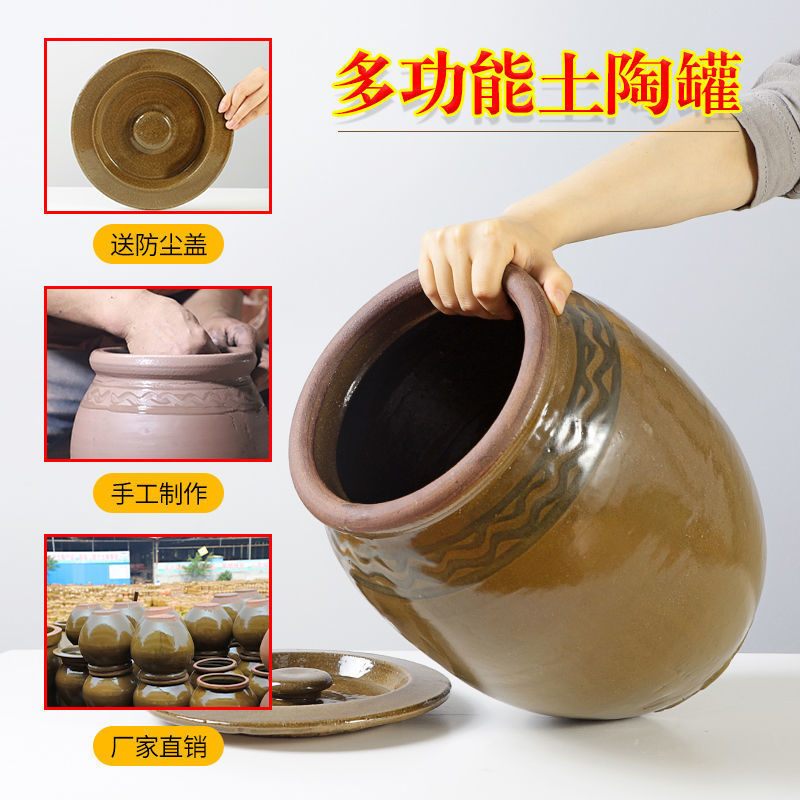 Ceramic Pickle Jar Container for Home Use, Traditional Lidded Meat Pickle Jar, Sauce Jar, Rice Jar