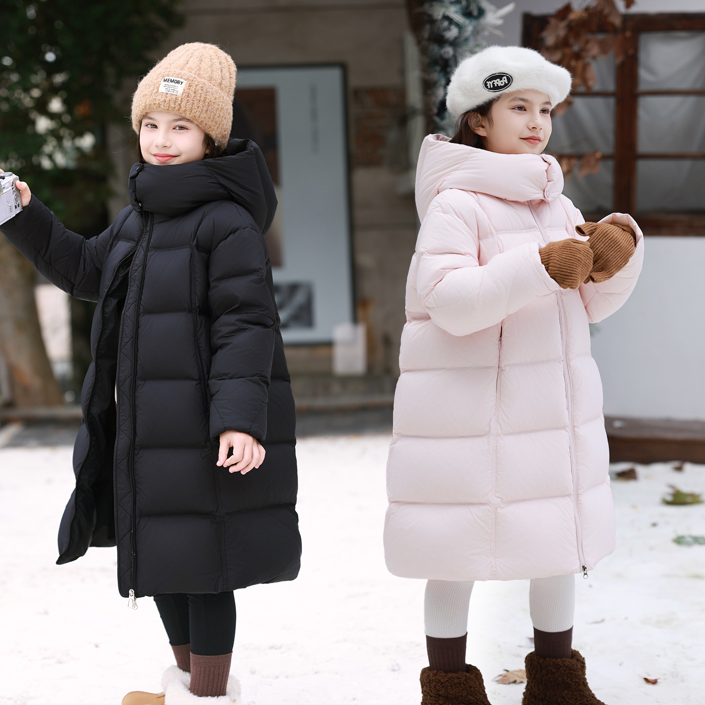 Пуховка для детей 2025 года, средней длины, зимний новый стиль для девочек, средний и большой размер, белый утиный пух, утолщенная куртка