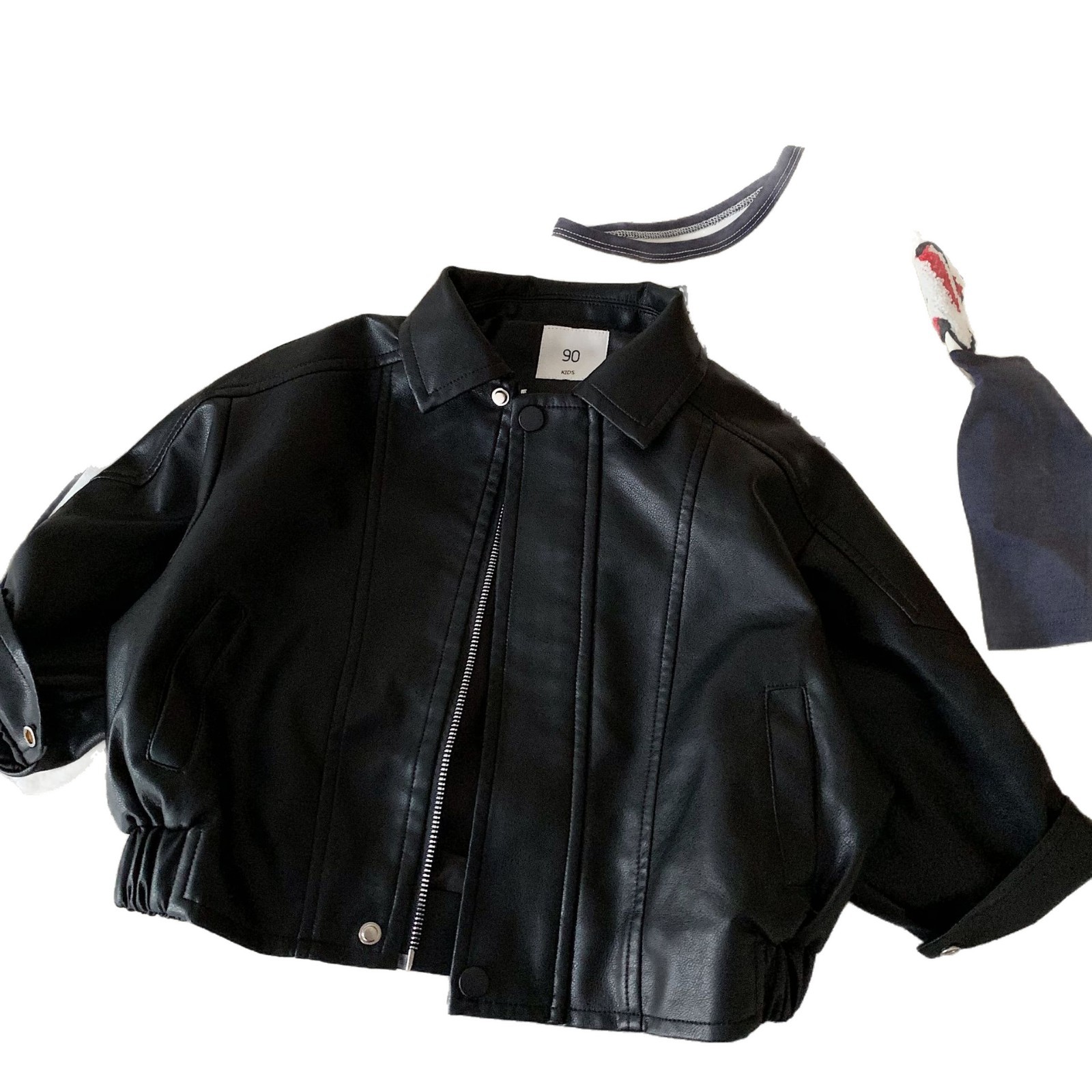 Children's Leather Jacket 2025 Autumn and Winter New Stylish Patchwork Jacket for Boys and Girls, Thickened Boys' Top with Woven Lining Children's Clothing