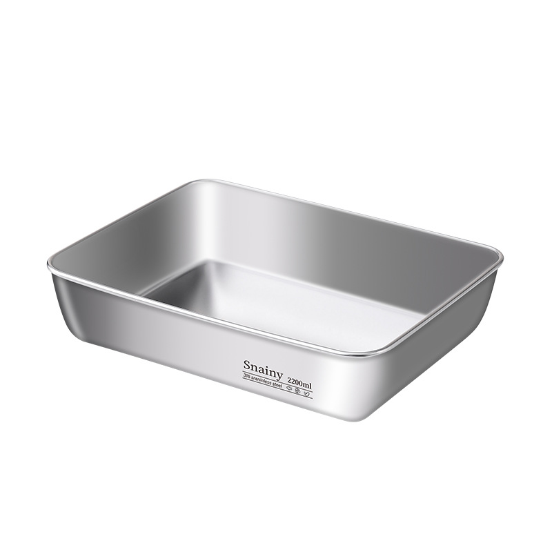 316 Stainless Steel Square Plate Food Grade Preparation Plate Rectangular Tray with Lid Box Large Deep Plate Thickeneded Square Basin