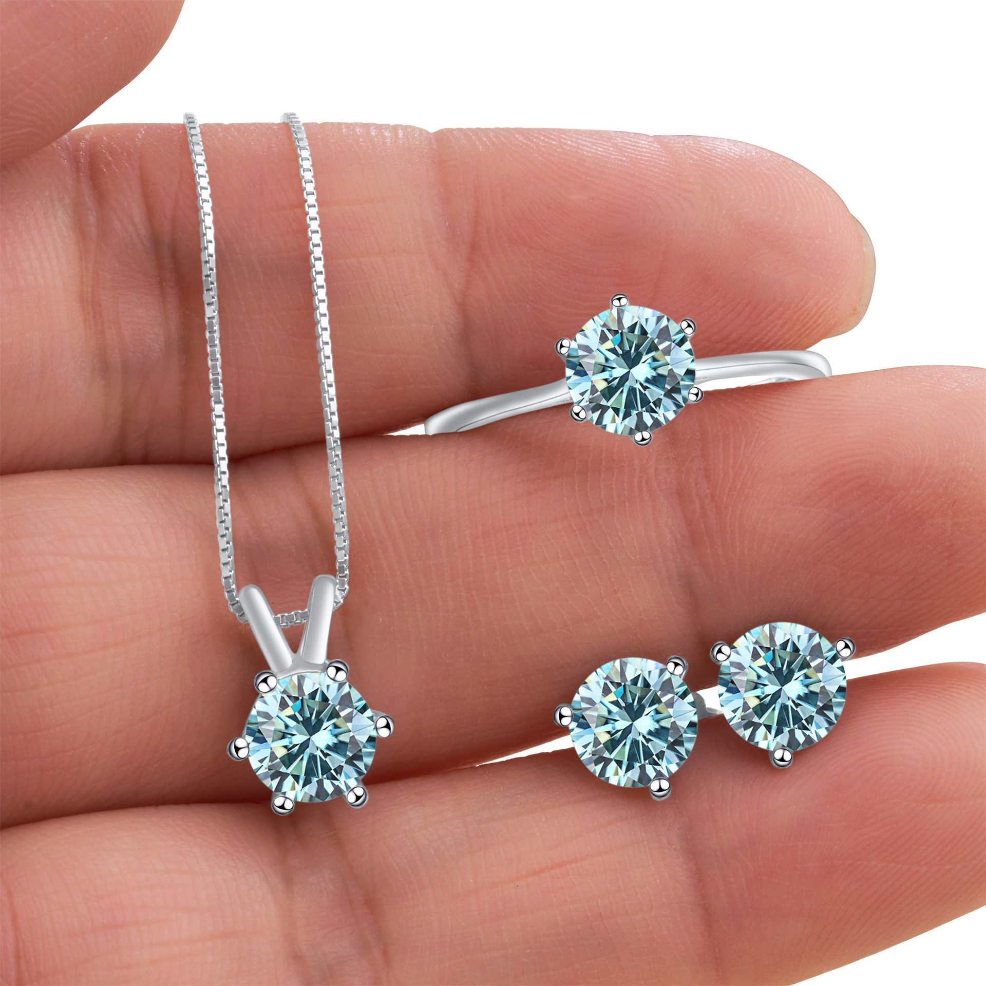 Cross-Border Exclusive Moissanite Jewelry Set Earrings Ring Necklace Sterling Silver with Certificate Moissanite Jewelry Tested Diamond Pen