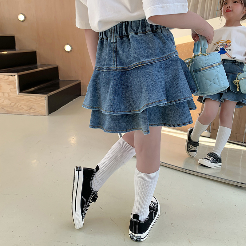 Korean Children's Wear for Middle and Small Children 2025 Summer New Girls' Ruffled Denim Bust Skirt for Little Girls Stylish Skirt