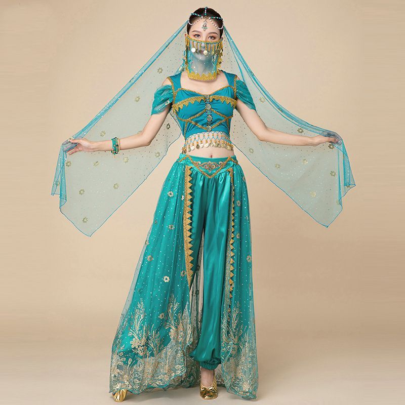 Halloween Table Costume Aladdin Princess Jasmine Belly Dance Exotic Indian Female Western Dancer suit
